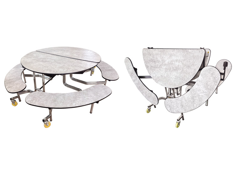 圆形长条凳面折叠餐桌